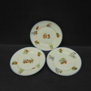 3 - Vintage Germany BABY FATS 5 1/4 Inch Childrens Play Plates, Blue Trim